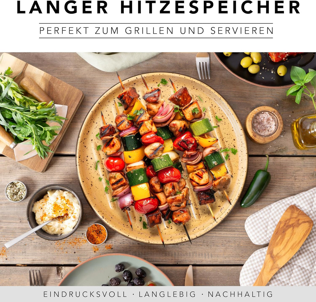 Römertopf Grillplatte aus Keramik, Plancha rund mit Grillstegen Ø 31,5 cm Ø 32,5 cm, Ø 32,5 cm