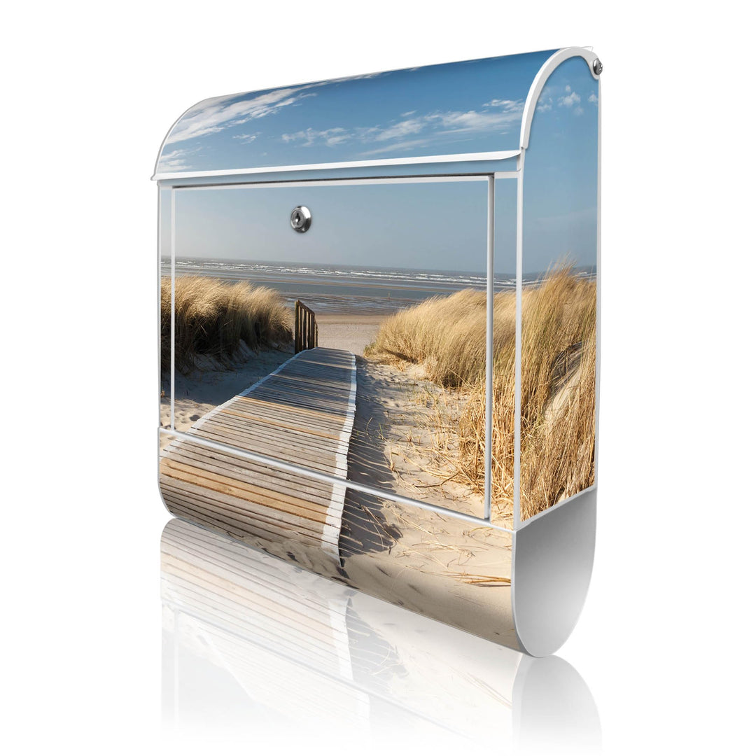 banjado® Design Briefkasten mit Motiv Dünen 39x47x14cm &amp; 2 Schlüssel - Briefkasten Stahl weiss mit Z