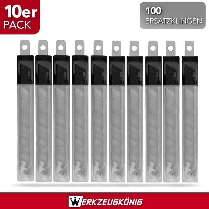 Cuttermesser 9mm Teppichmesser Edelstahl 10 Stck. + 100 Ersatzklingen 10 Stück, 10 Stück