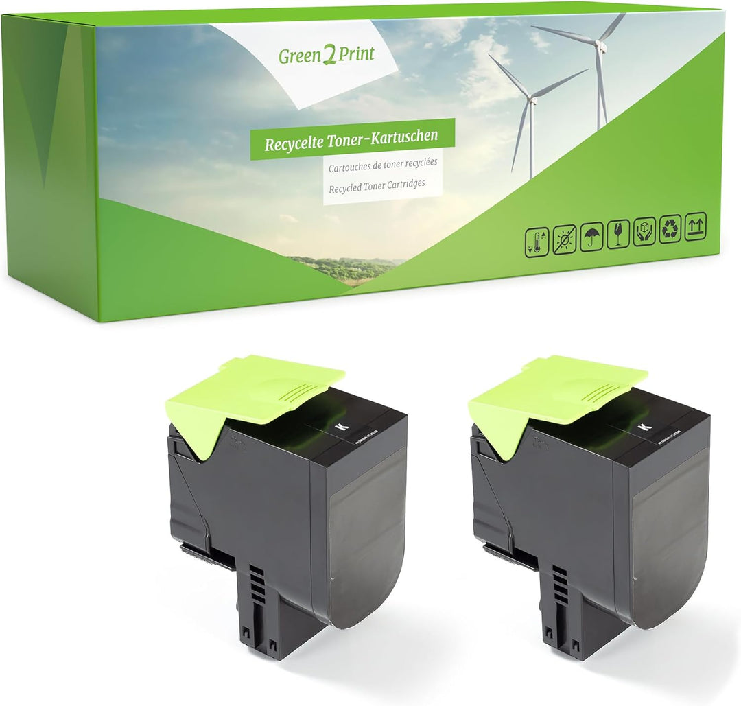 Green2Print Toner Doppelpack, 2 Kartuschen 2X 4000 Seiten ersetzt Lexmark 80C0H10, 800H1, 80C2HK0, 8