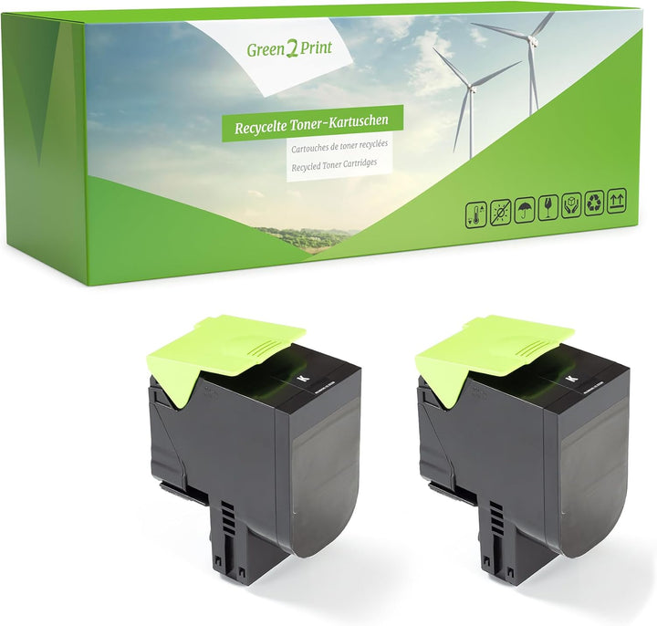 Green2Print Toner Doppelpack, 2 Kartuschen 2X 4000 Seiten ersetzt Lexmark 80C0H10, 800H1, 80C2HK0, 8