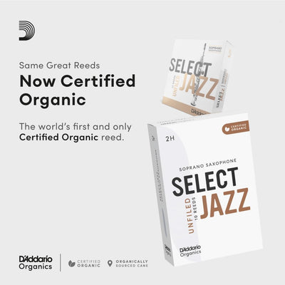 D'Addario Organisch Select Jazz Unfiled Soprano Saxophon-Stimmzungen - Saxophonrohre - 4 Weich, 10 P