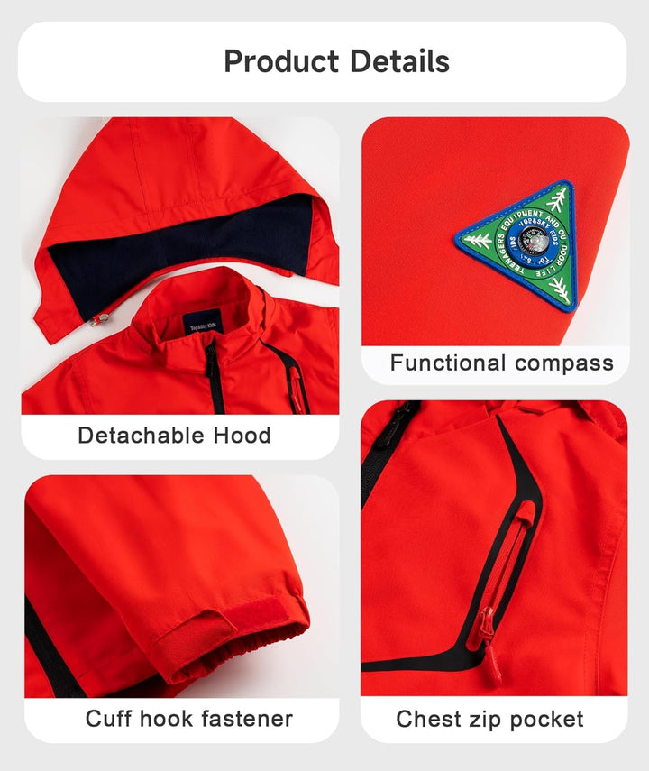 YoungSoul Kinder wasserdichte Regenjacke mit Abnehmbarer Kapuze 104-110 Schwarz Rot, 104-110 Schwarz