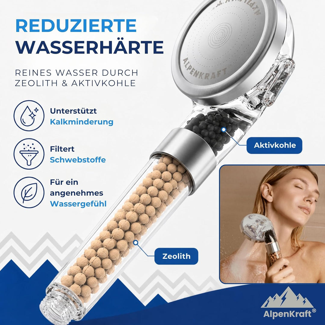 ALPENKRAFT - ZugSpitze Made in Germany Duschkopf wassersparend druckerhöhend
