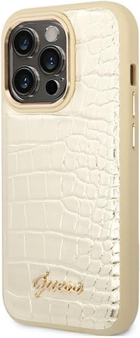 Guess GUHCP14LHGCRHS hülle für iPhone 14 Pro 6, 1" Silber/Silver hardcase Croco Collection, schwarz,