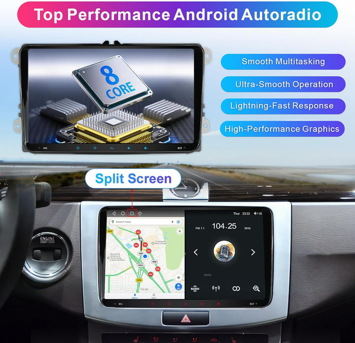 Woibugee 8-Core VW Radio for VW Golf 5 6 Seat Passat Caddy Sharan Tiguan, Wireless Apple CarPlay & A