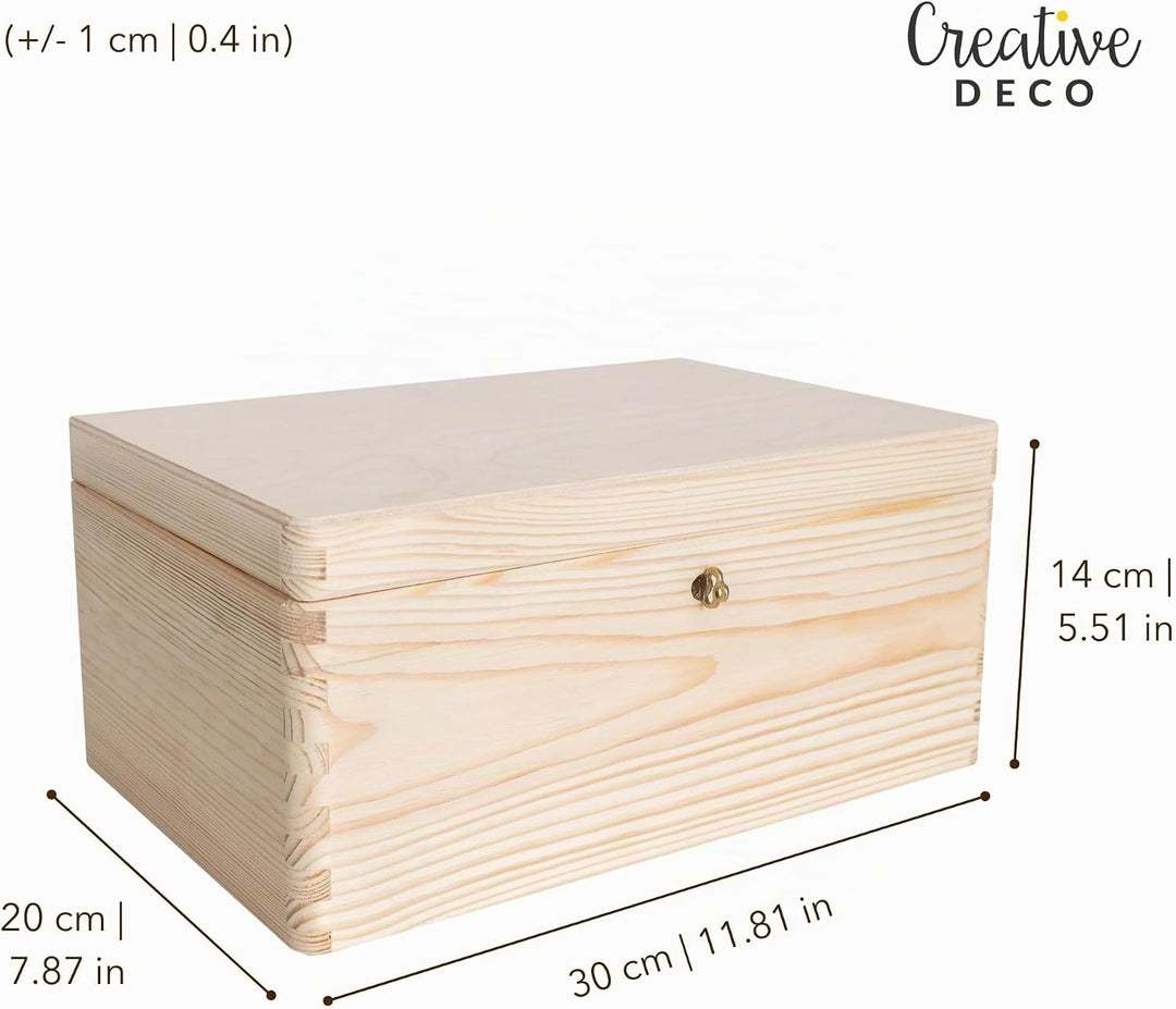 Creative Deco Holzkiste mit Deckel und Schlüssel | 30 x 20 x 14 cm (+/-1cm) | Weihnachten Erinnerung