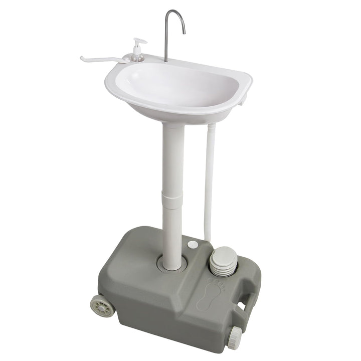 Montafox Mobiles Camping Waschbecken 21 L Frischwassertank - Waschstation mit Fusspumpe Seifenspende