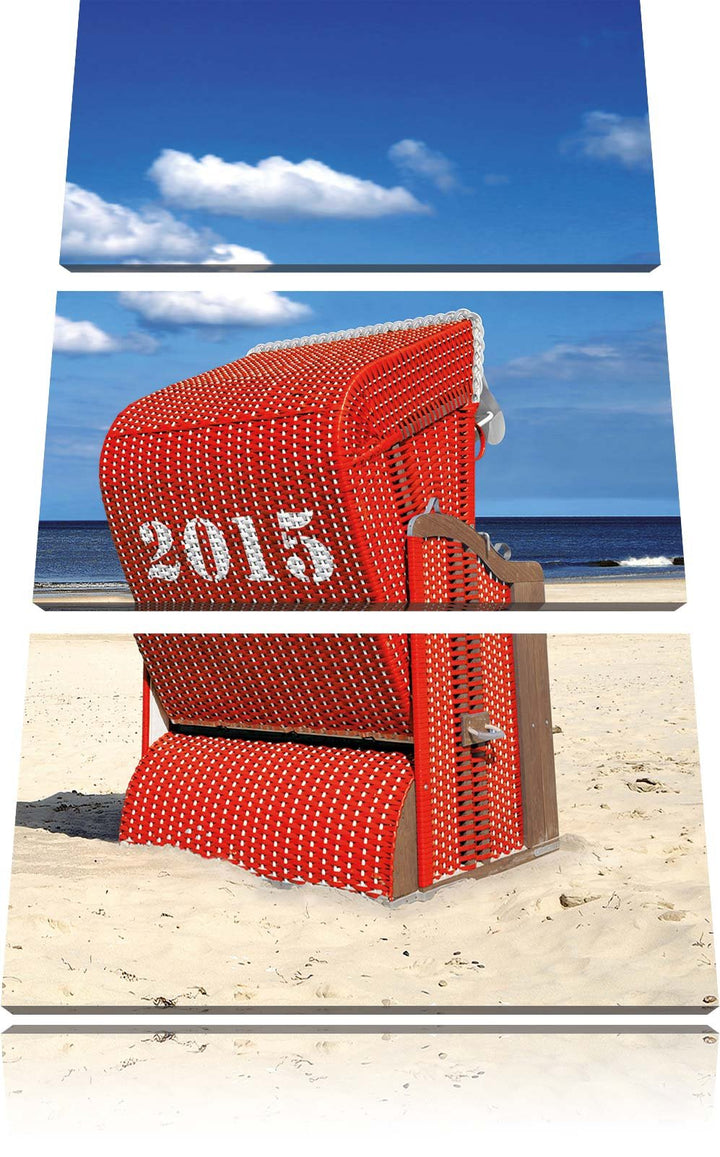 Pixxprint Strandkorb an der Nordsee als Leinwandbild | Grösse: 3 Teilig (120x80) | Wandbild| Kunstdr