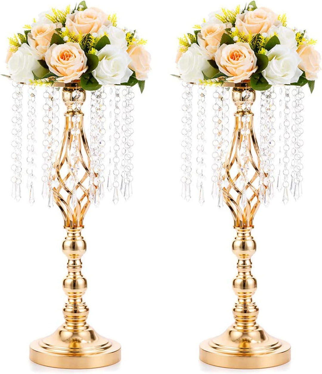 NUPTIO 2 Stück Goldvasen für Mittelstücke, 49cm Hoch Kristallblumenständer Hochzeit Strasse Blei Blu