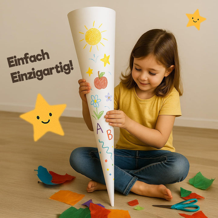 Ferocity Schultüte Papprohling 70 cm gross zur Füllung für Mädchen Jungen zum Basteln Kegel Form Tüt