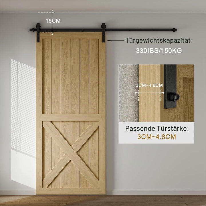 TSMST 296CM Schiebetürbeschlag Set, Schwarzes Schienenset passend für eine einzelne Holztür, J-Form
