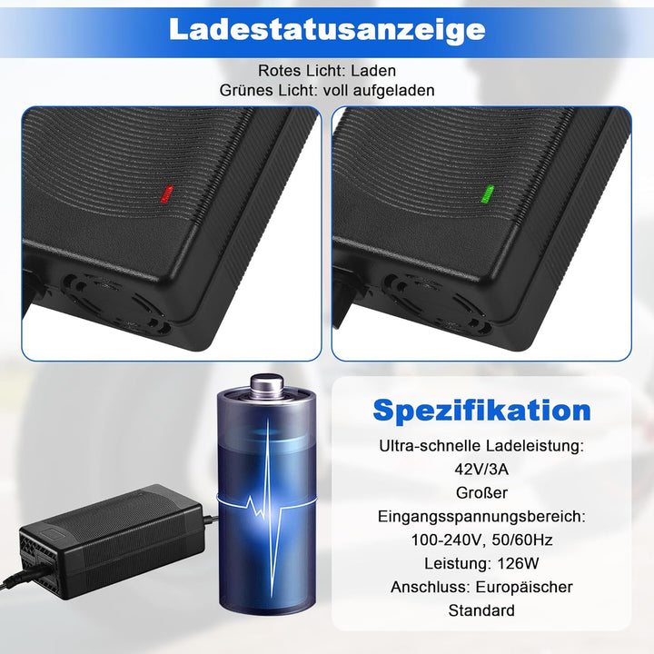 JIZZU Ladegeräte für Scooter, 42 V 3 A AC Hoverboard Adapter, Universal Netzteil Ladegerät mit 4 Ans
