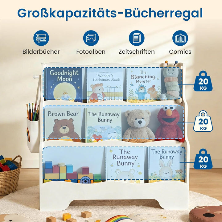 Bücherregal Kinder Montessori Kinderregal mit 3 Ablagefächern Regal Kinderzimmer Spielzeug Aufbewahr