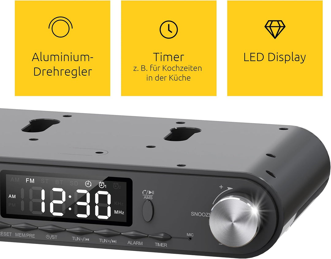 TechniSat KITCHENRADIO - Elegantes UKW-Küchenradio mit Arbeitsleuchte (Timer Direktwahltaste, Weckfu