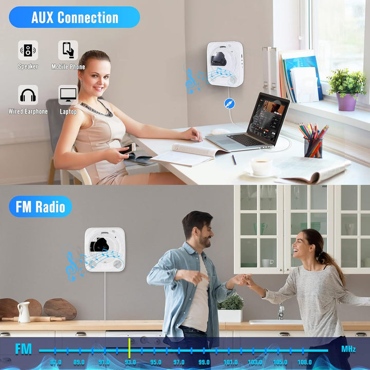 CD Player Bluetooth Tragbarer CD-Player mit an der Wand montierbaren, Heim Audio Boombox mit Fernbed
