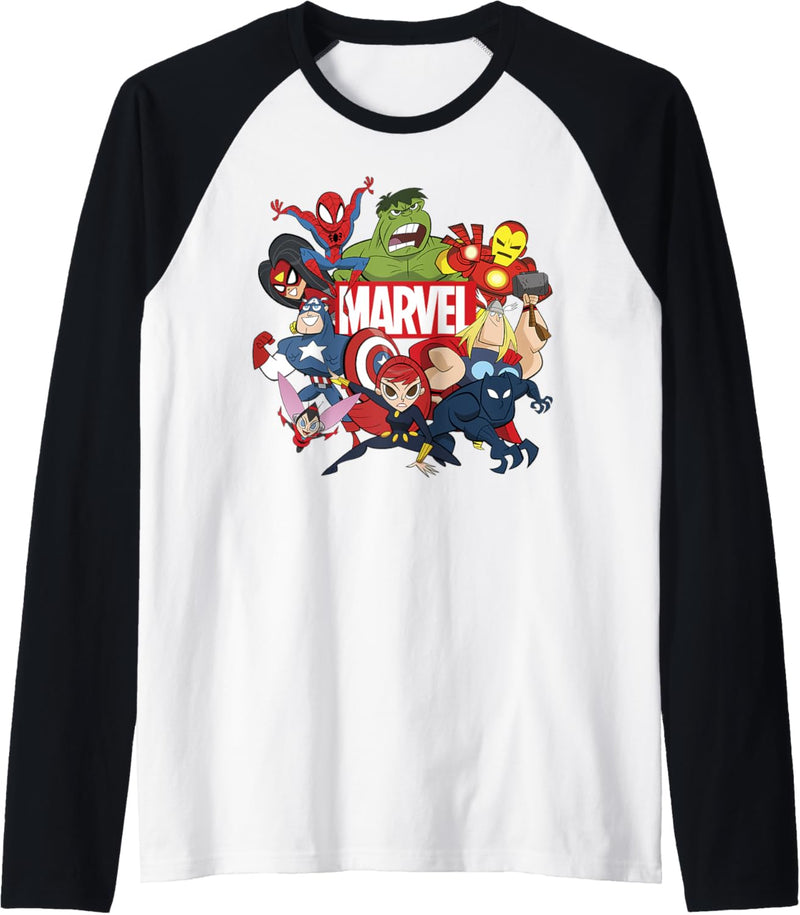 Marvel Avengers Group Shot Logo Doodle Raglan