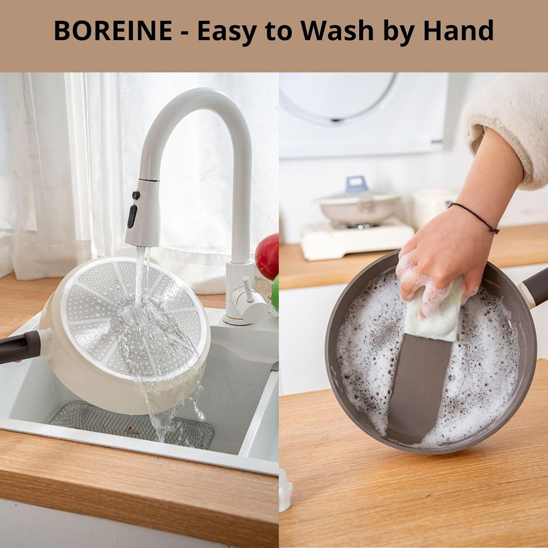 BOREINE Topfset Pfannenset 5-teilig, Bratpfanne 24cm Kochtöpfe 24cm Topf 18cm mit Deckel 18/24cm, An