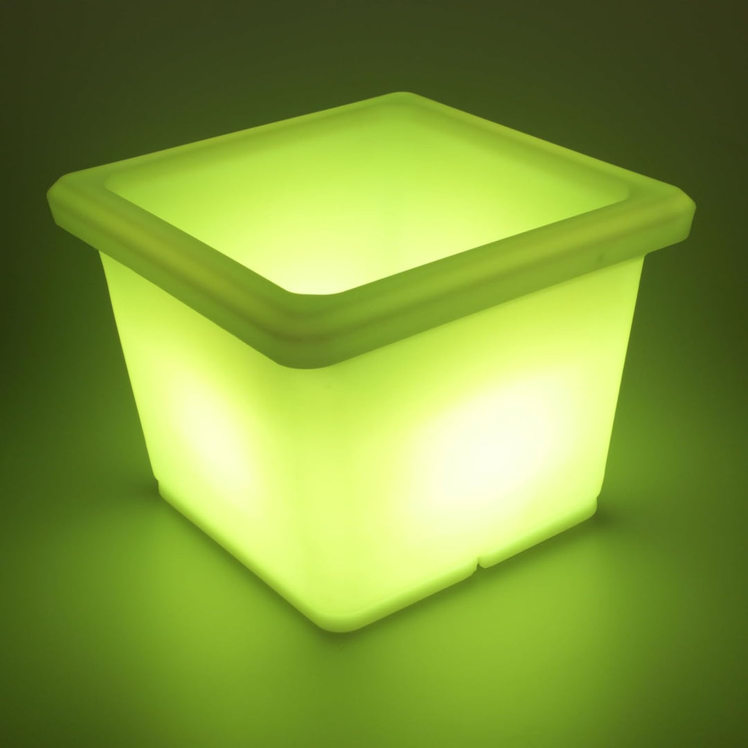 LED Blumentopf Blumenkübel Leuchtend eckig 35x35x27 cm kabellos mit Akku bunt RGB Farbwechsel und Fe
