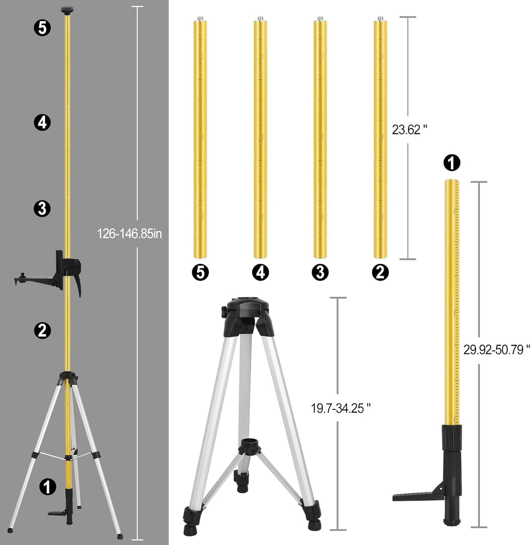 Teleskopstange Laser Stativ 3.7m/12ft für Kreuzlinienlaser mit 1/4"-20 Aussengewinde ＆5/8"-11 Gewind