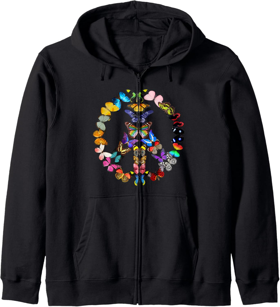 Friedenszeichen Schmetterlinge 60er Jahre Retro Design Welt Kapuzenjacke