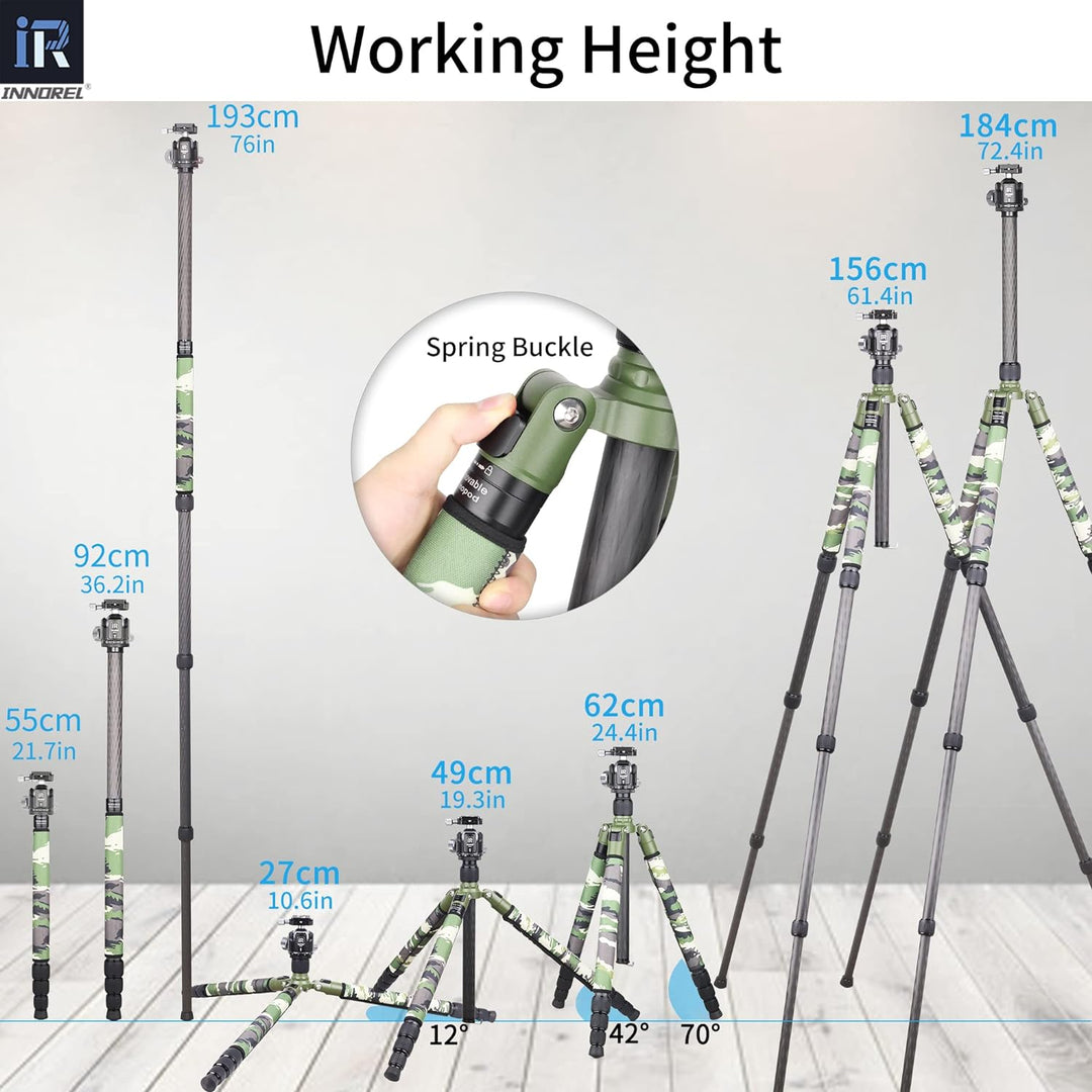 INNOREL RT85CG Kohlefaser-Stativ 184cm 2-in-1 Dreibeinstativ Einbeinstativ Fachmann Schwerlast Kamer