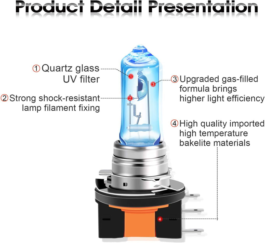 TECTICO H15 Halogen Birne 12V 15/55W Warmweiss +130% Ultra Heller Tagfahrlicht Fernlicht Abblendlich