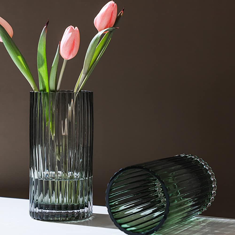 Muyan Glasvase für Blumen, vertikale gestreifte Blumenvase, Moderne Desktop-Dekoration, Blumenarrang