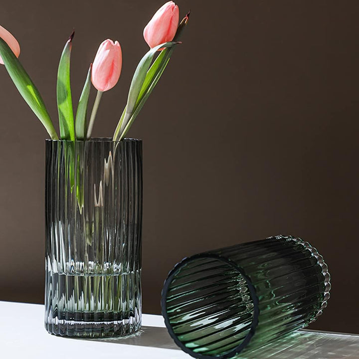 Muyan Glasvase für Blumen, vertikale gestreifte Blumenvase, Moderne Desktop-Dekoration, Blumenarrang