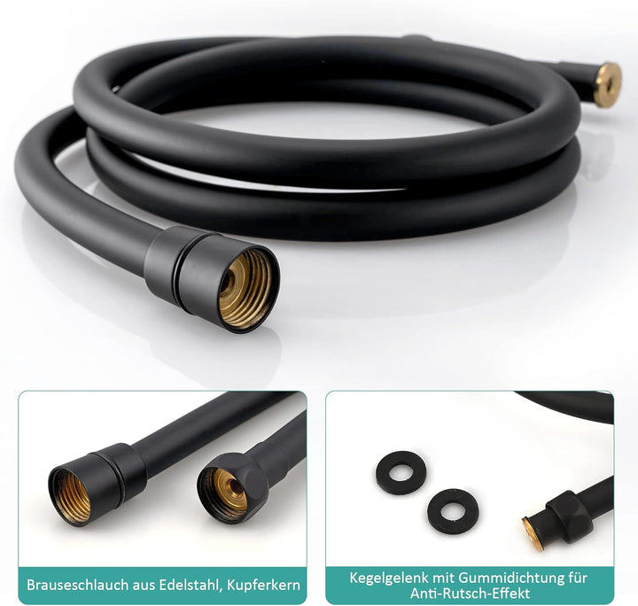 EMKE Duschsystem Duschset, Brausestangenset-Duschstange 85cm+Handbrause mit 150cm Schlauch+Seifenhal