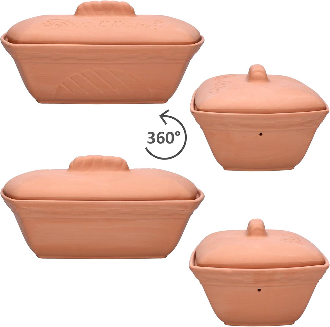 MamboCat Terra Brottopf aus Terrakotta I (LxB) 33x22,5cm I Ton-Brotkasten mit Deckel für Ihre Küche