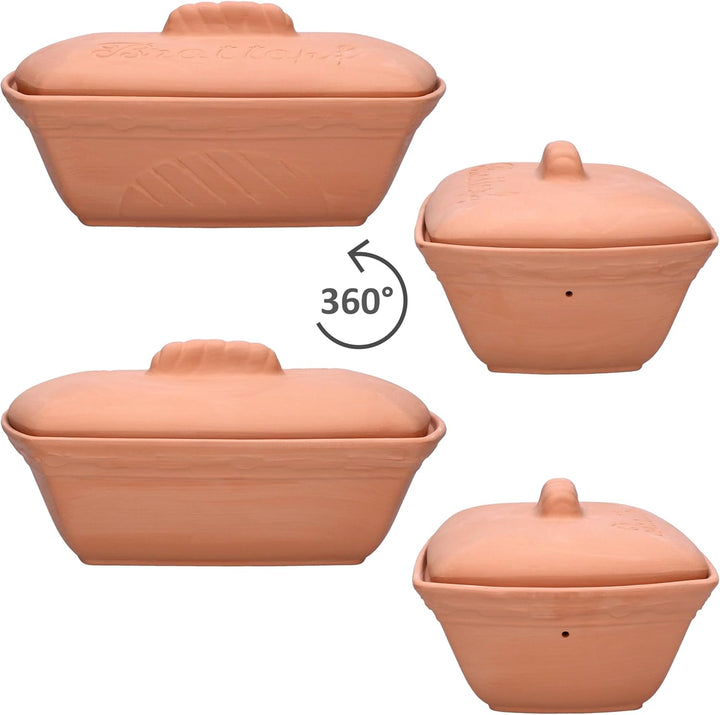 MamboCat Terra Brottopf aus Terrakotta I (LxB) 33x22,5cm I Ton-Brotkasten mit Deckel für Ihre Küche
