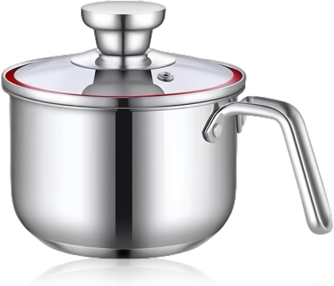 Kochtopf 1,75 L Edelstahl mit Glasdeckel, 16 cm Milchtopf Doppelwandig für Induktion, Simmertopf, Wa