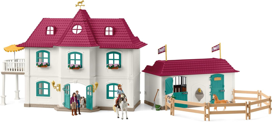 SCHLEICH Horse Club | Lakeside Pferdehof 42706 | Set mit Wohnhaus, Pferdestall, 2 Pferden, Hund, Fam