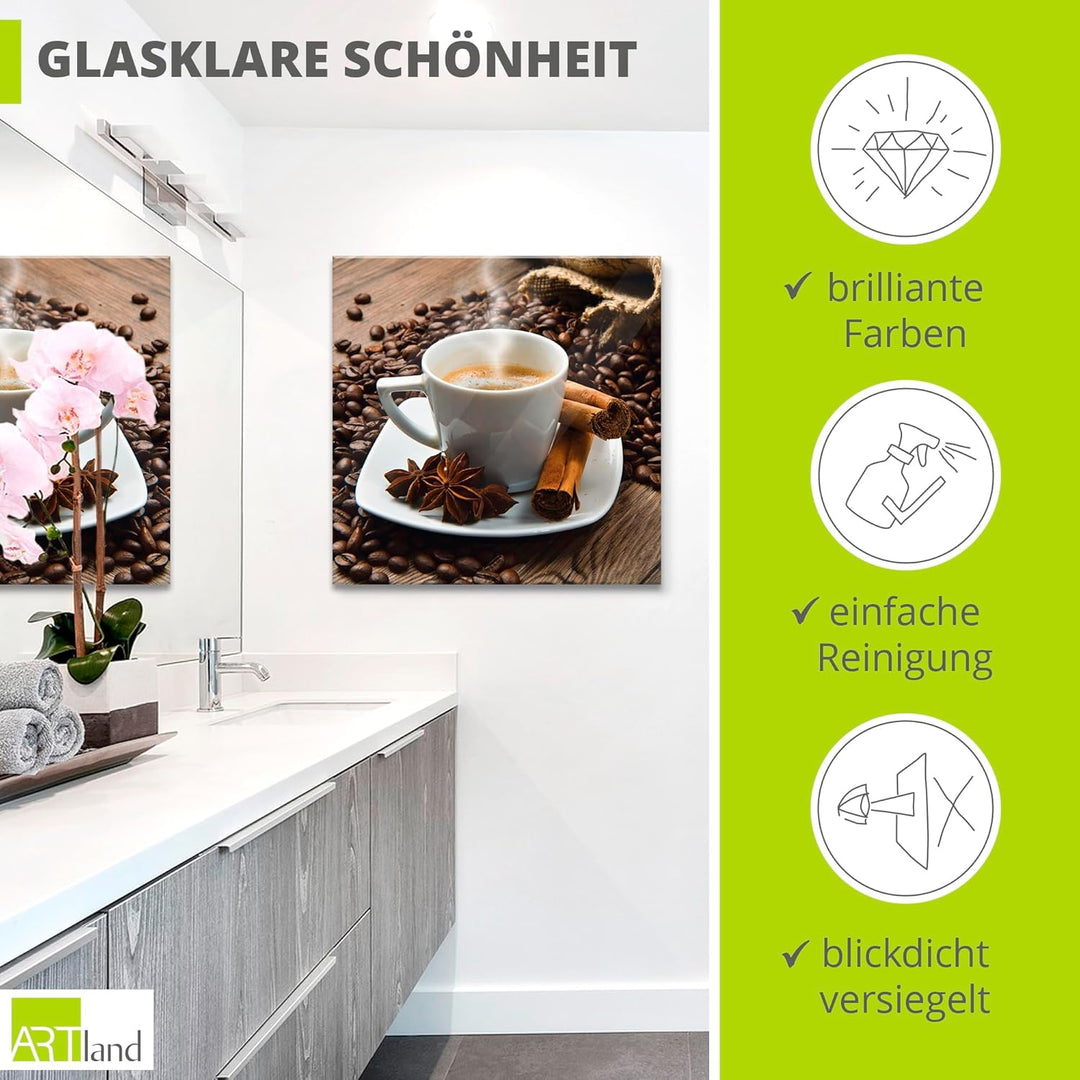 ARTland Glasbilder Wandbild Glas Bild einteilig 50x50 cm Quadratisch Kaffee Cafe Coffee Kaffeetasse