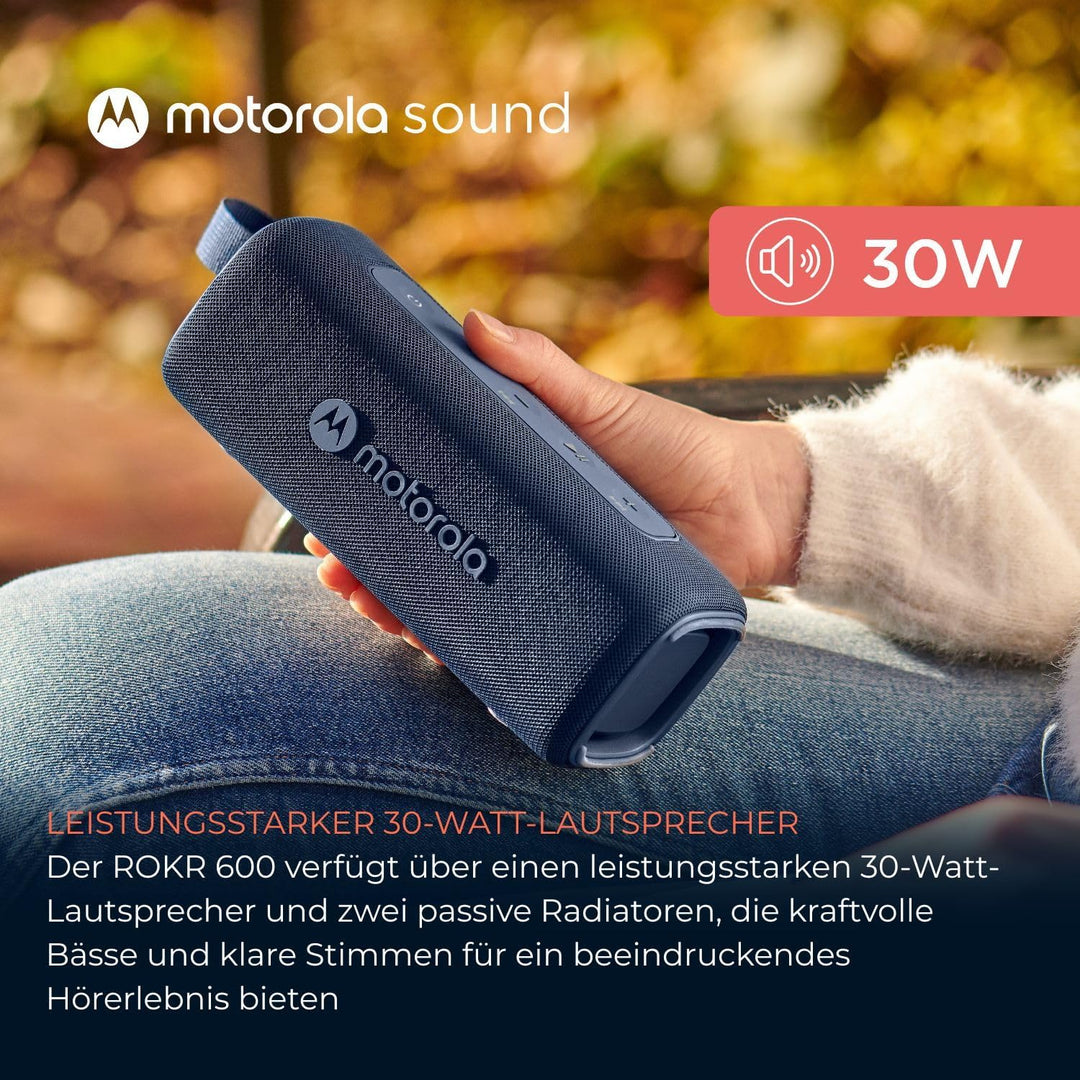 Motorola Sound – ROKR 600 kabelloser Bluetooth-Lautsprecher – kraftvoller 30-W-Sound, Wasser- und st