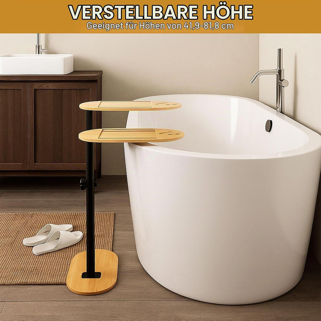 Beistelltisch C Form 360° Rotierbarer und Höhenverstellbar Sofatisch Kleiner Tisch Bambusholz und Me