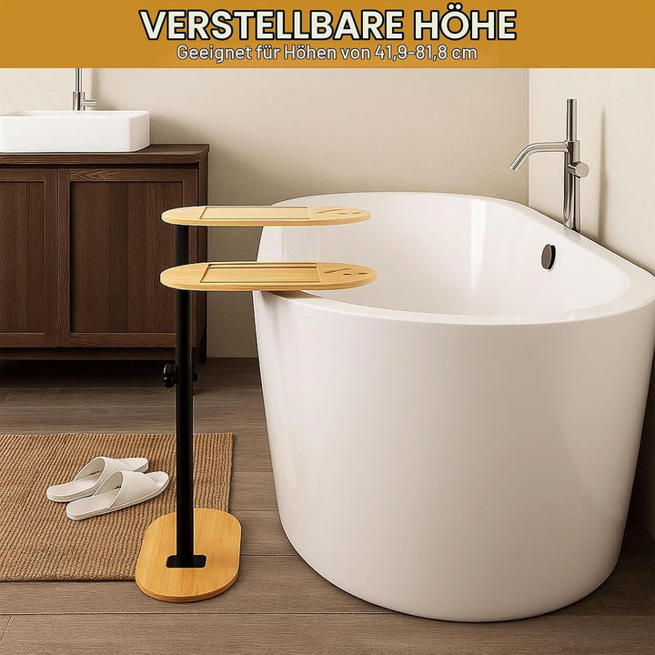 Beistelltisch C Form 360° Rotierbarer und Höhenverstellbar Sofatisch Kleiner Tisch Bambusholz und Me