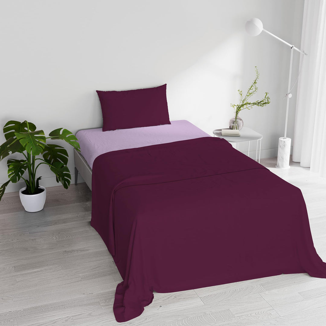 Italian Bed Linen Bettwäsche-Set aus 100% Baumwolle, naturfarben, Pflaume/Lila, Einzelbett Einzelbet