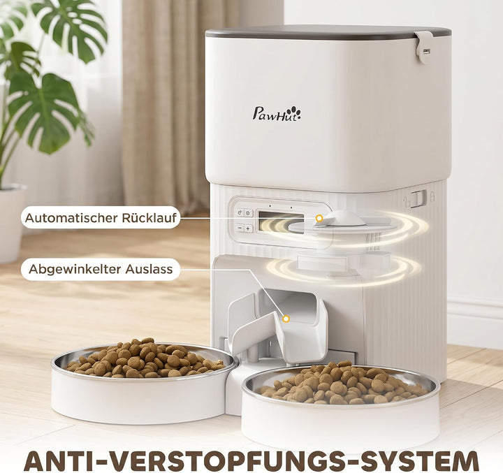 PawHut Futterautomat Katze 4L mit 2 Edelstahlnäpfen für Katze und Hund | Katzenfutter Automat, 1–6 M