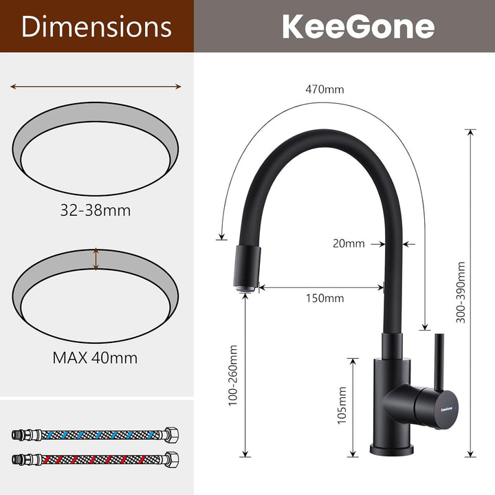 Wasserhahn Küche schwarz flexible Auslaufbrause Spültischarmatur 360° schwenkbar Küchenarmatur mit a
