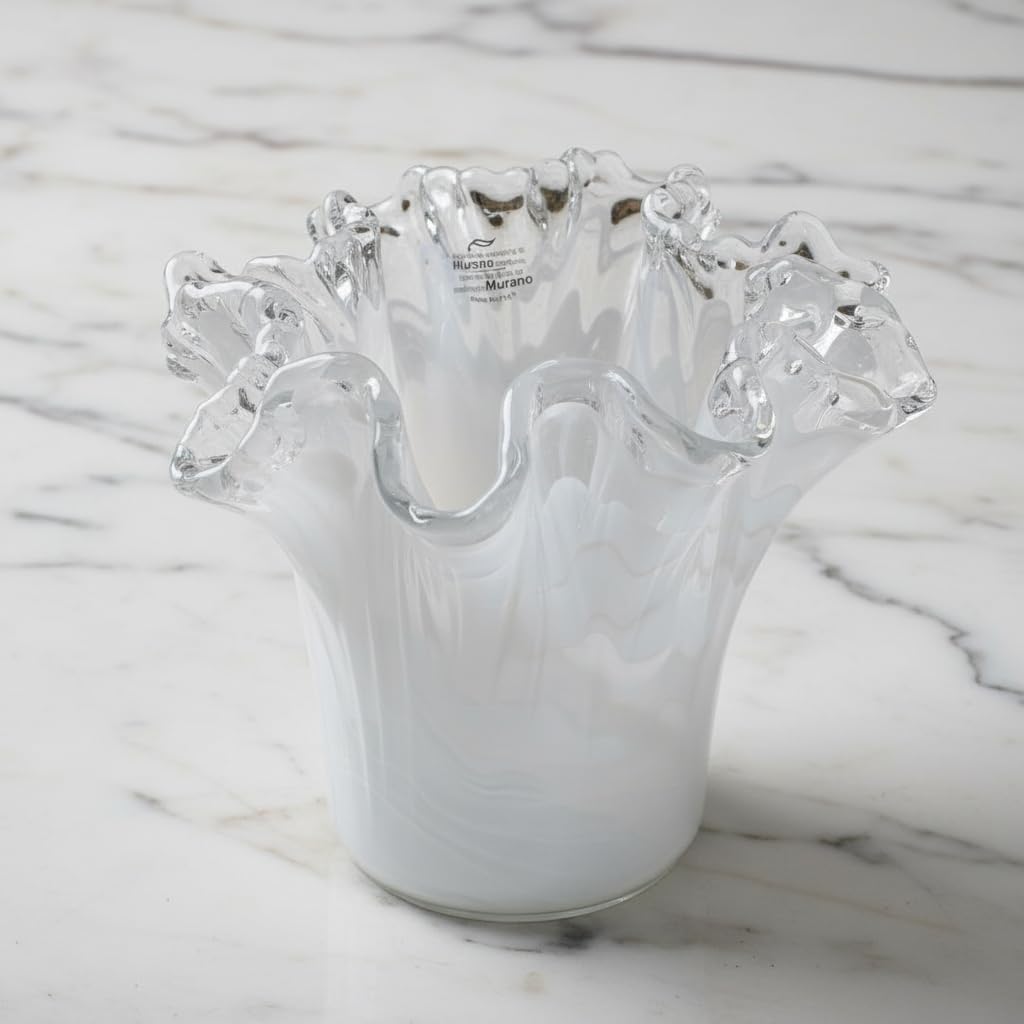 Tammaro Home Murano Glas Vase Weiss Farbe Eiche Modell
