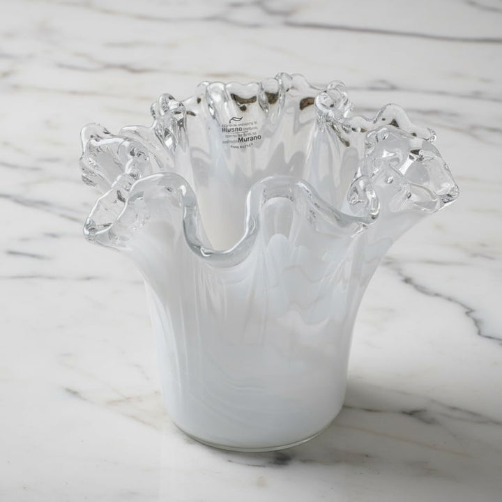 Tammaro Home Murano Glas Vase Weiss Farbe Eiche Modell