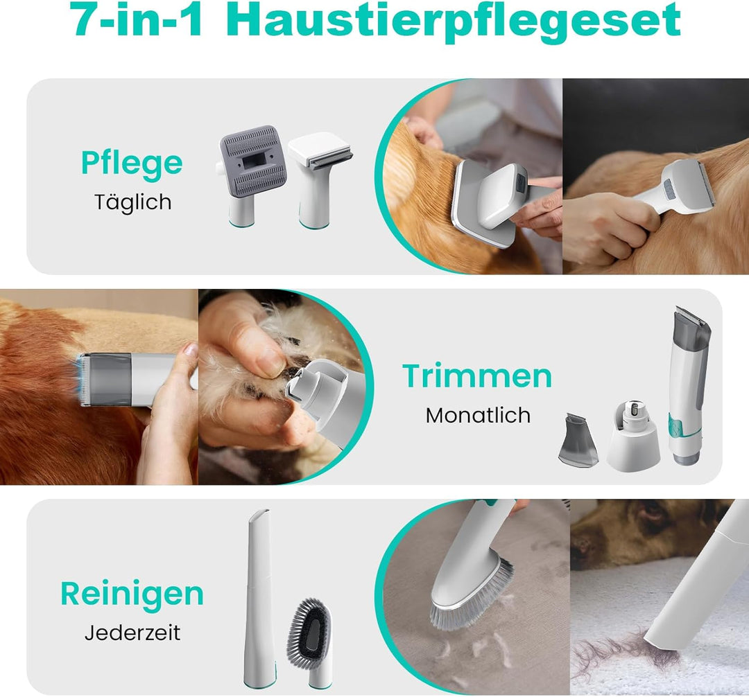 Hundeschermaschine mit Staubsauger, 13000 Pa Super Saugkraft & 99,99% Tierhaar-Aufnahme, Leise Haust