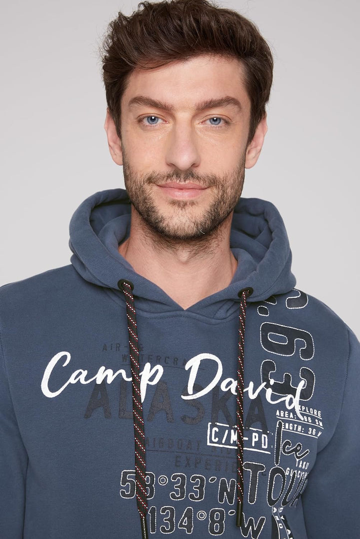 Camp David Herren Kapuzensweatshirt mit Logo Artworks L Dark Sky, L Dark Sky