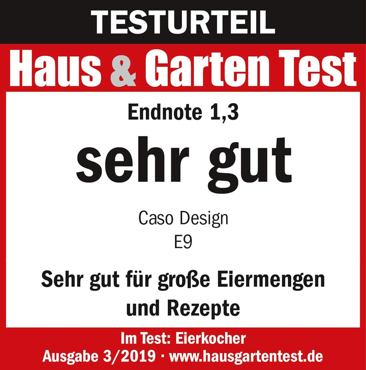 CASO E 9 - Design Eierkocher, elektronischer Eierkocher für bis zu 8 Eier, herausnehmbarer Eiträger,