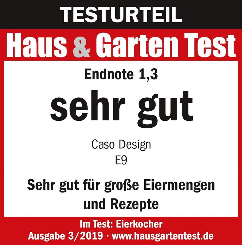 CASO E 9 - Design Eierkocher, elektronischer Eierkocher für bis zu 8 Eier, herausnehmbarer Eiträger,