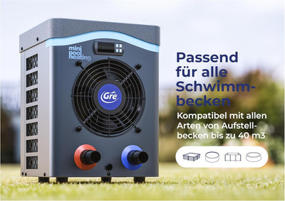 Gre HPM40 HPM40-Mini-Wärmepumpe für Aufbau-Pool bis zu 40 m3, blau, 40 m3