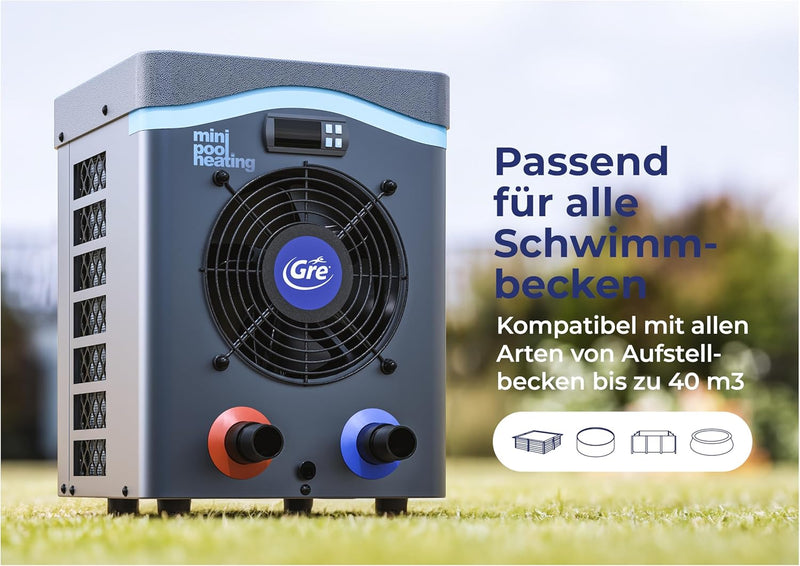 Gre HPM40 HPM40-Mini-Wärmepumpe für Aufbau-Pool bis zu 40 m3, blau, 40 m3