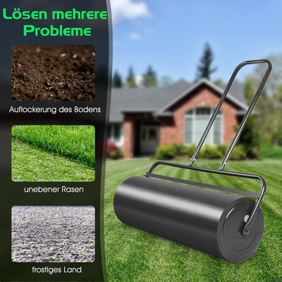 RELAX4LIFE Rasenwalze 90cm Breite 63L Füllvolumen, Rasenroller aus Stahl, Gartenwalze mit U-förmigem